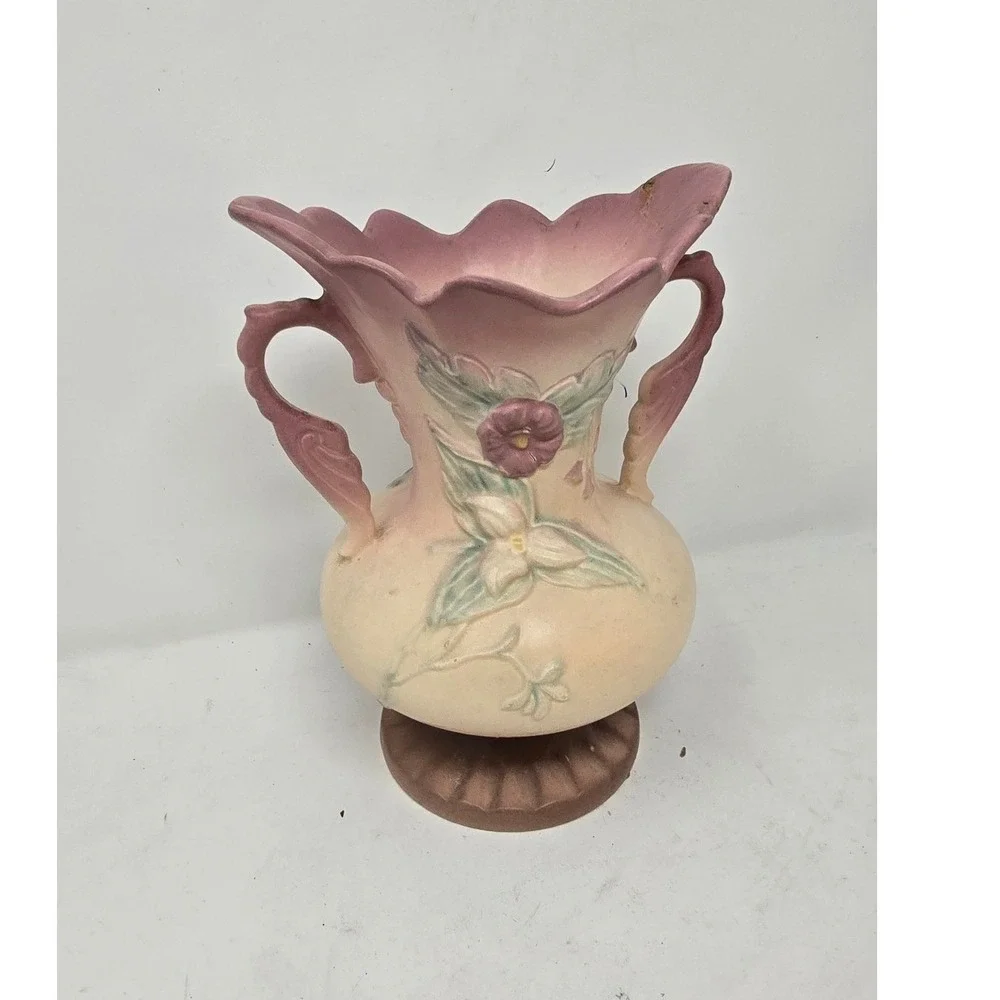 Vtg 1940s Hull Pottery Magnolia pattern‎ double handle vase USA cottagecore MCM